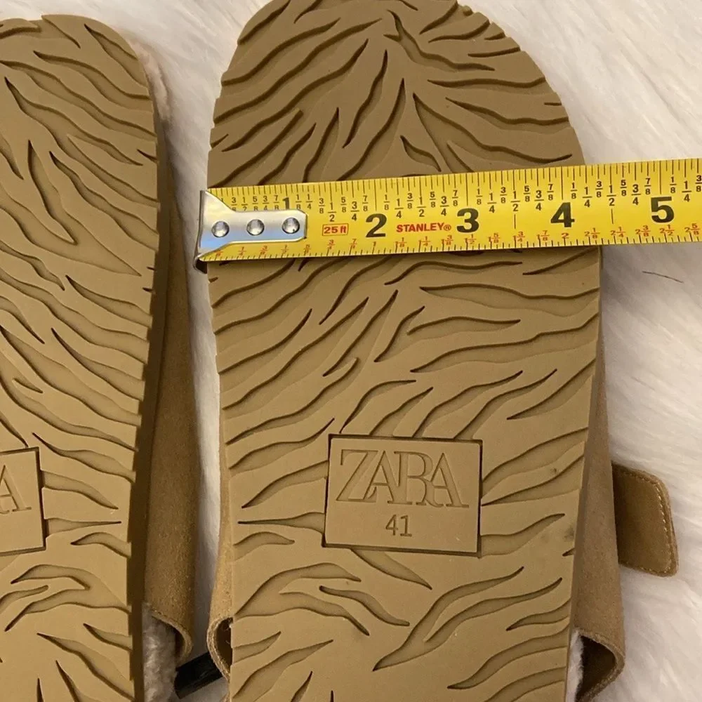 Zara Brown Leather Buckled Flat Sandals Shoes size 10 - Picture 11 of 12